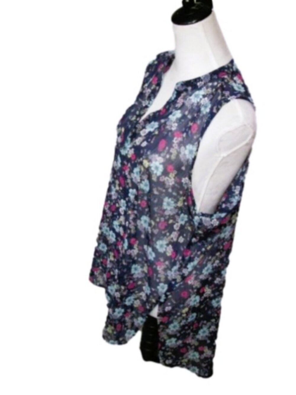 NO Boundaries Dark Navy Floral Sheer Sleeveless Blouse Size XXL